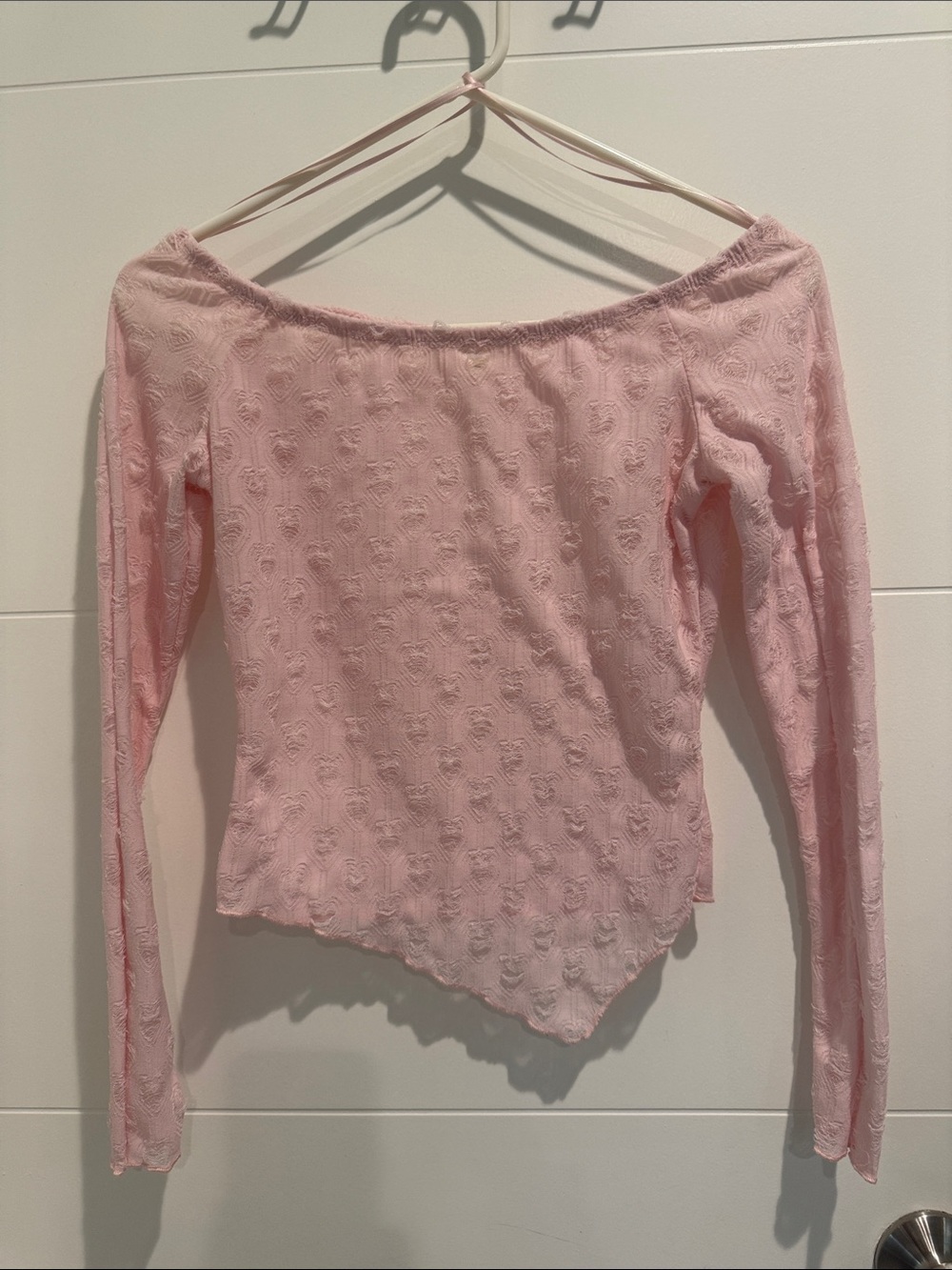 Women's Lightweight Pink Off-Shoulder Long Sleeve Top